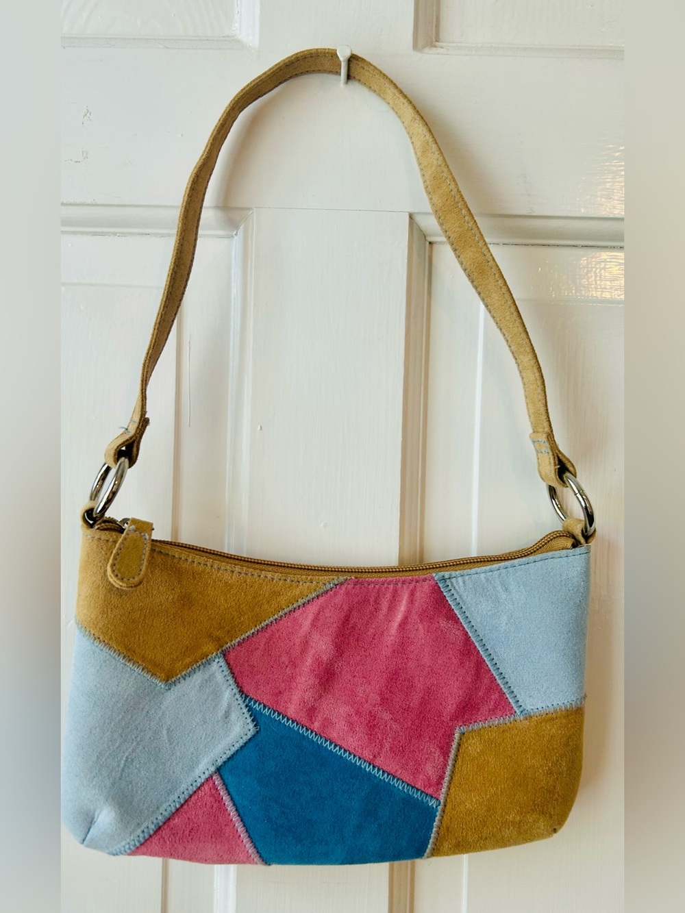 𝅺Chateau Boho Colorful  Patchwork Faux Suede Shoulder Purse